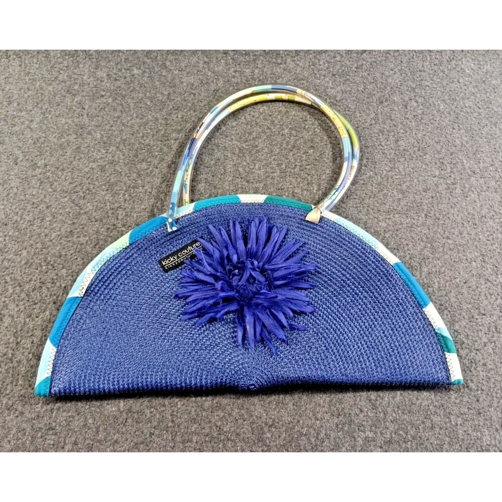 Kicky Couture Woven Half Moon Blue Pocket Book Hand Bag Blue Flower